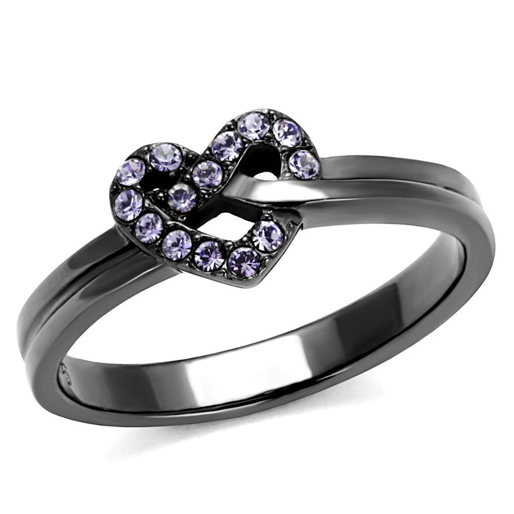 Womens Light Black Ring Anillo Para Mujer 316L Stainless Steel Ring with Top Grade Crystal in Light Amethyst Ella - Jewelry Store by Erik Rayo