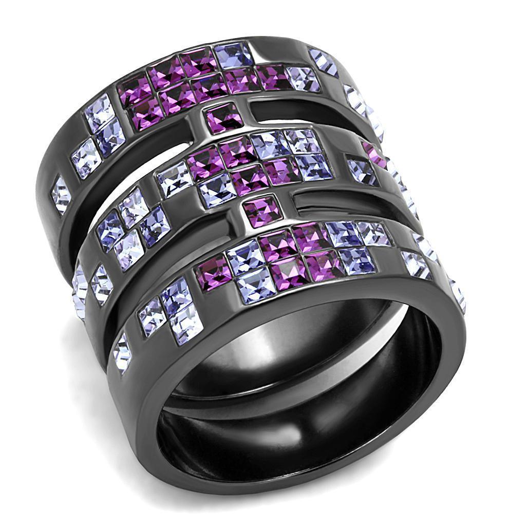 Womens Light Black Ring Anillo Para Mujer 316L Stainless Steel Ring with Top Grade Crystal in Multi Color Jovanna - Jewelry Store by Erik Rayo