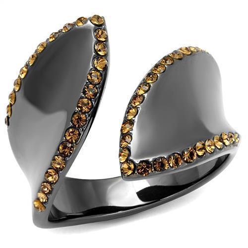 Womens Light Black Ring Anillo Para Mujer 316L Stainless Steel Ring with Top Grade Crystal in Smoked Quartz Flora - Jewelry Store by Erik Rayo