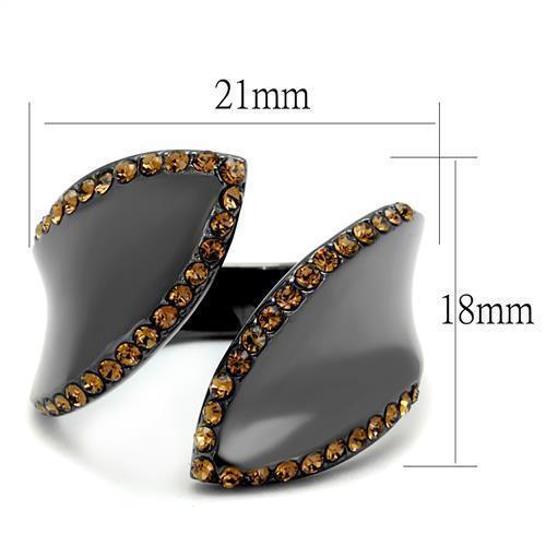 Womens Light Black Ring Anillo Para Mujer 316L Stainless Steel Ring with Top Grade Crystal in Smoked Quartz Flora - Jewelry Store by Erik Rayo