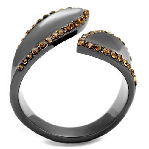 Womens Light Black Ring Anillo Para Mujer 316L Stainless Steel Ring with Top Grade Crystal in Smoked Quartz Flora - Jewelry Store by Erik Rayo
