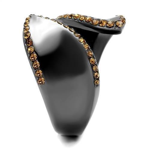 Womens Light Black Ring Anillo Para Mujer 316L Stainless Steel Ring with Top Grade Crystal in Smoked Quartz Flora - Jewelry Store by Erik Rayo