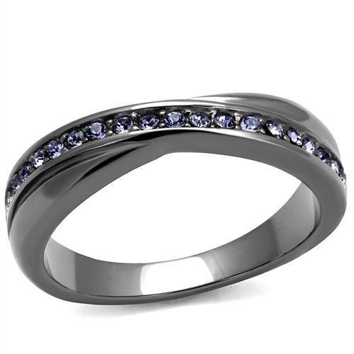 Womens Light Black Ring Anillo Para Mujer 316L Stainless Steel Ring with Top Grade Crystal in Tanzanite Olga - Jewelry Store by Erik Rayo