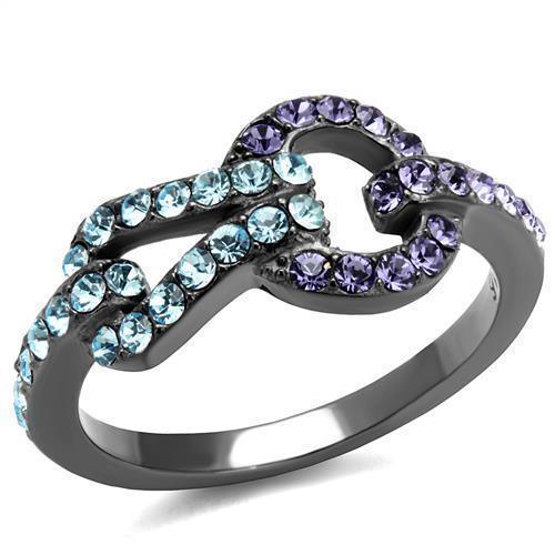 Womens Light Black Ring Anillo Para Mujer 316L Stainless Steel Ring with Top Grade Crystal in Tanzanite Paris - Jewelry Store by Erik Rayo