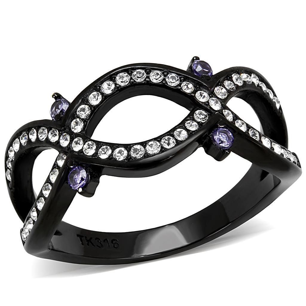 Womens Light Black Ring Anillo Para Mujer Stainless Steel Ring with AAA Grade CZ in Amethyst Dinah - Jewelry Store by Erik Rayo