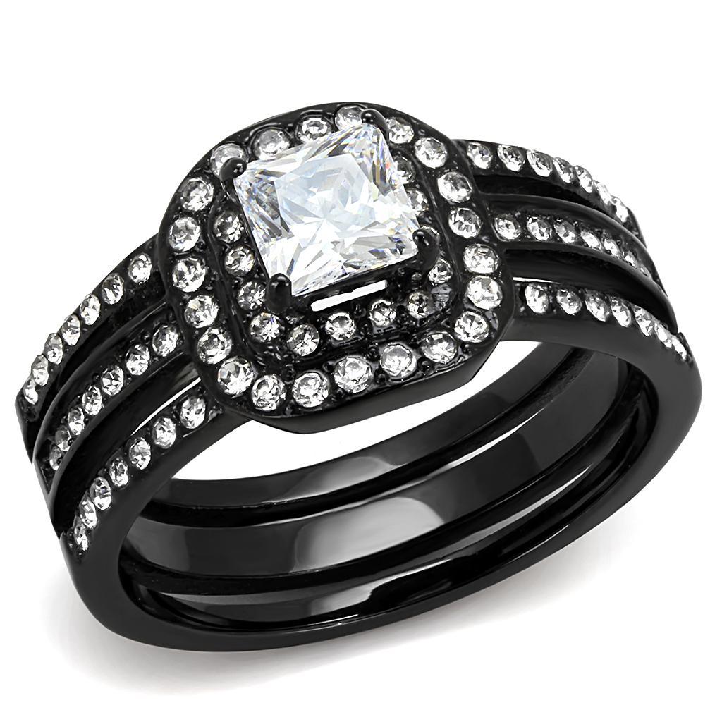Womens Light Black Ring Anillo Para Mujer Stainless Steel Ring with AAA Grade CZ in Clear Elora - Jewelry Store by Erik Rayo