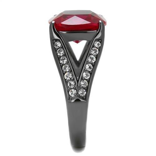 Light Black Rings for Women Anillo Para Mujer Stainless Steel Ring with Synthetic Corundum in Ruby Soraya - Jewelry Store by Erik Rayo