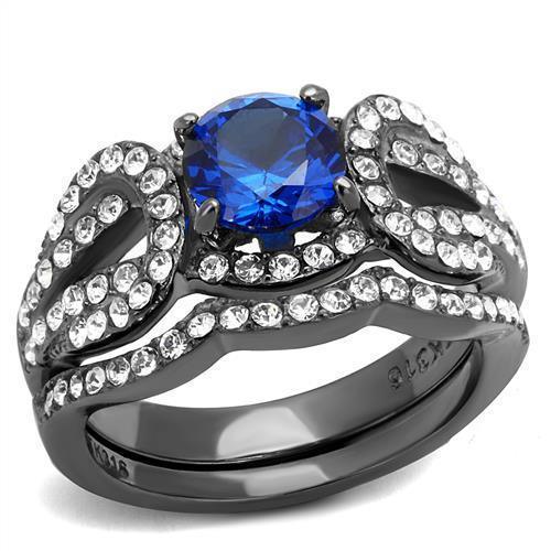Light Black Rings for Women Anillo Para Mujer Stainless Steel Ring with Synthetic Spinel in London Blue Damascus - Jewelry Store by Erik Rayo