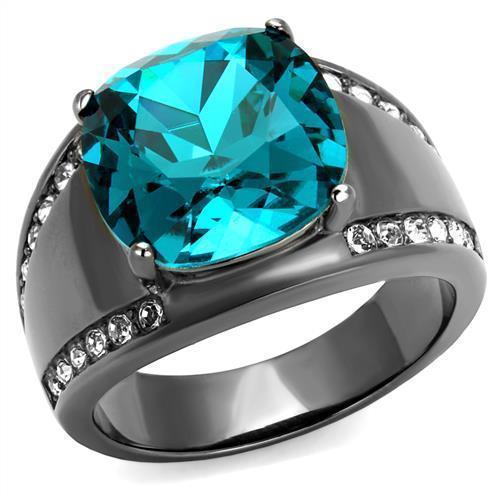 Womens Light Black Ring Anillo Para Mujer Stainless Steel Ring with Top Grade Crystal in Blue Zircon Kora - Jewelry Store by Erik Rayo