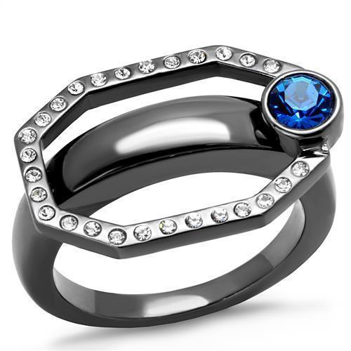 Womens Light Black Ring Anillo Para Mujer Stainless Steel Ring with Top Grade Crystal in Capri Blue Alannah - Jewelry Store by Erik Rayo