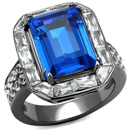 Womens Light Black Ring Anillo Para Mujer Stainless Steel Ring with Top Grade Crystal in Capri Blue Sloana - Jewelry Store by Erik Rayo