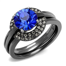 Load image into Gallery viewer, Womens Light Black Ring Anillo Para Mujer Stainless Steel Ring with Top Grade Crystal in Sapphire Adah - Jewelry Store by Erik Rayo
