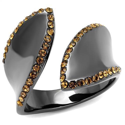 Light Black Rings for Women Anillo Para Mujer Stainless Steel Ring with Top Grade Crystal in Smoked Quartz Flora - Jewelry Store by Erik Rayo
