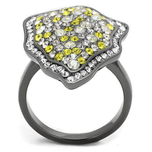 Womens Ligth Black Ring Anillo Para Mujer Girls 316L Stainless Steel Ring with Top Grade Crystal in Multi Color Quinn - Jewelry Store by Erik Rayo