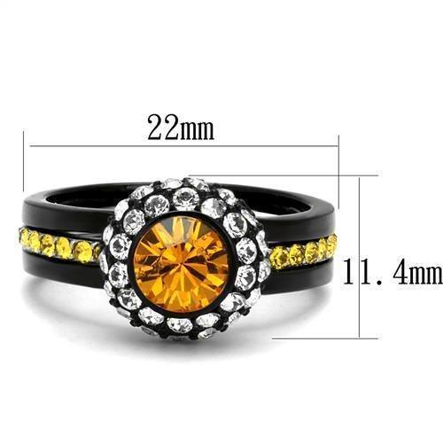Womens Orange Black Ring Anillo Para Mujer Girls 316L Stainless Steel Ring with Top Grade Crystal in Topaz Makena - Jewelry Store by Erik Rayo