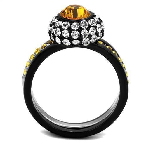 Womens Orange Black Ring Anillo Para Mujer Girls 316L Stainless Steel Ring with Top Grade Crystal in Topaz Makena - Jewelry Store by Erik Rayo