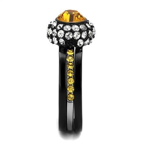 Womens Orange Black Ring Anillo Para Mujer Girls 316L Stainless Steel Ring with Top Grade Crystal in Topaz Makena - Jewelry Store by Erik Rayo
