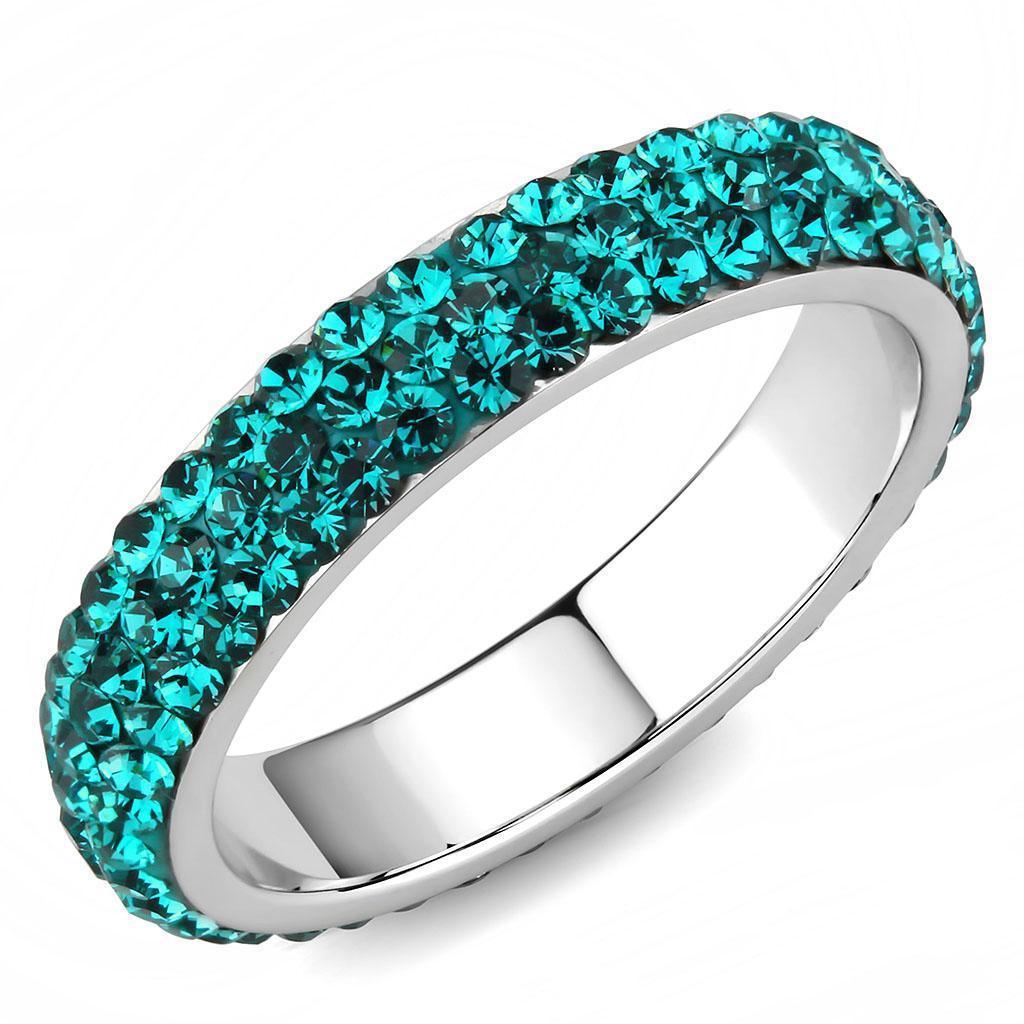 Womens Ring Anillo Para Mujer 316L Stainless Steel Ring with Top Grade Crystal in Blue Zircon - Jewelry Store by Erik Rayo