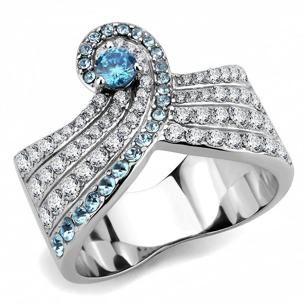 Rings for Women Anillo Para Mujer Stainless Steel Ring with AAA Grade CZ in Sea Blue - Jewelry Store by Erik Rayo