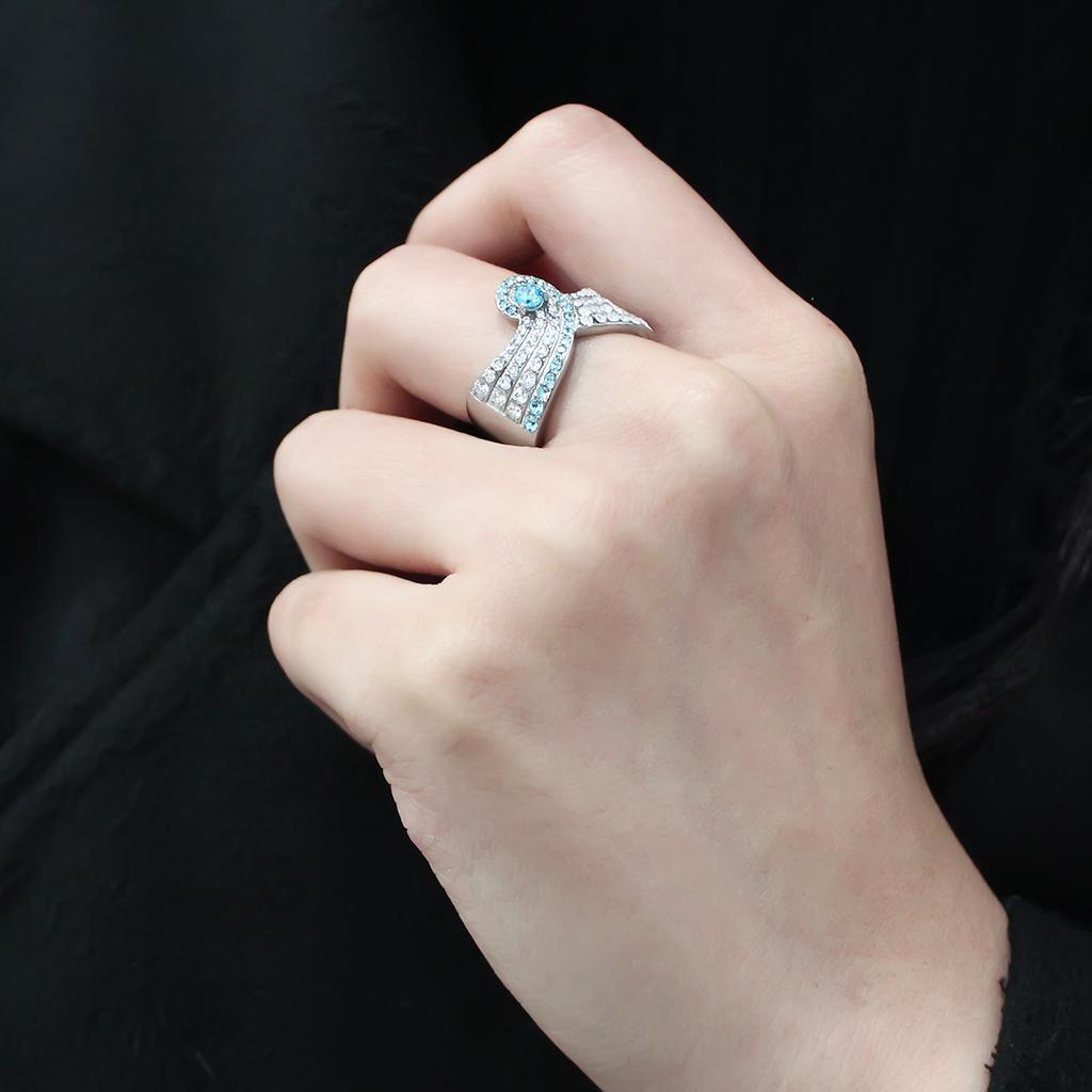 Rings for Women Anillo Para Mujer Stainless Steel Ring with AAA Grade CZ in Sea Blue - Jewelry Store by Erik Rayo