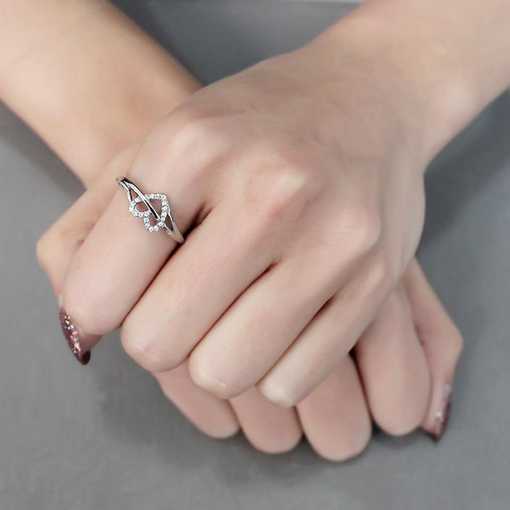 Rings for Women Arrowed Heart Stainless Steel Ring with AAA Grade CZ in Clear - Jewelry Store by Erik Rayo