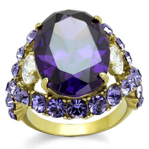 Rings for Women Big Purple Stainless Steel Ring with AAA Grade CZ in Amethyst - Jewelry Store by Erik Rayo