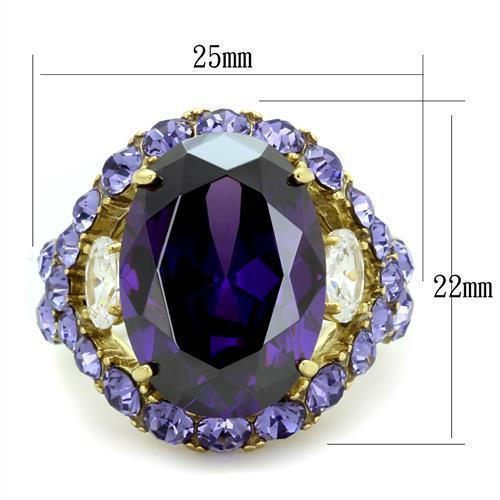 Rings for Women Big Purple Stainless Steel Ring with AAA Grade CZ in Amethyst - Jewelry Store by Erik Rayo