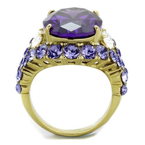 Rings for Women Big Purple Stainless Steel Ring with AAA Grade CZ in Amethyst - Jewelry Store by Erik Rayo