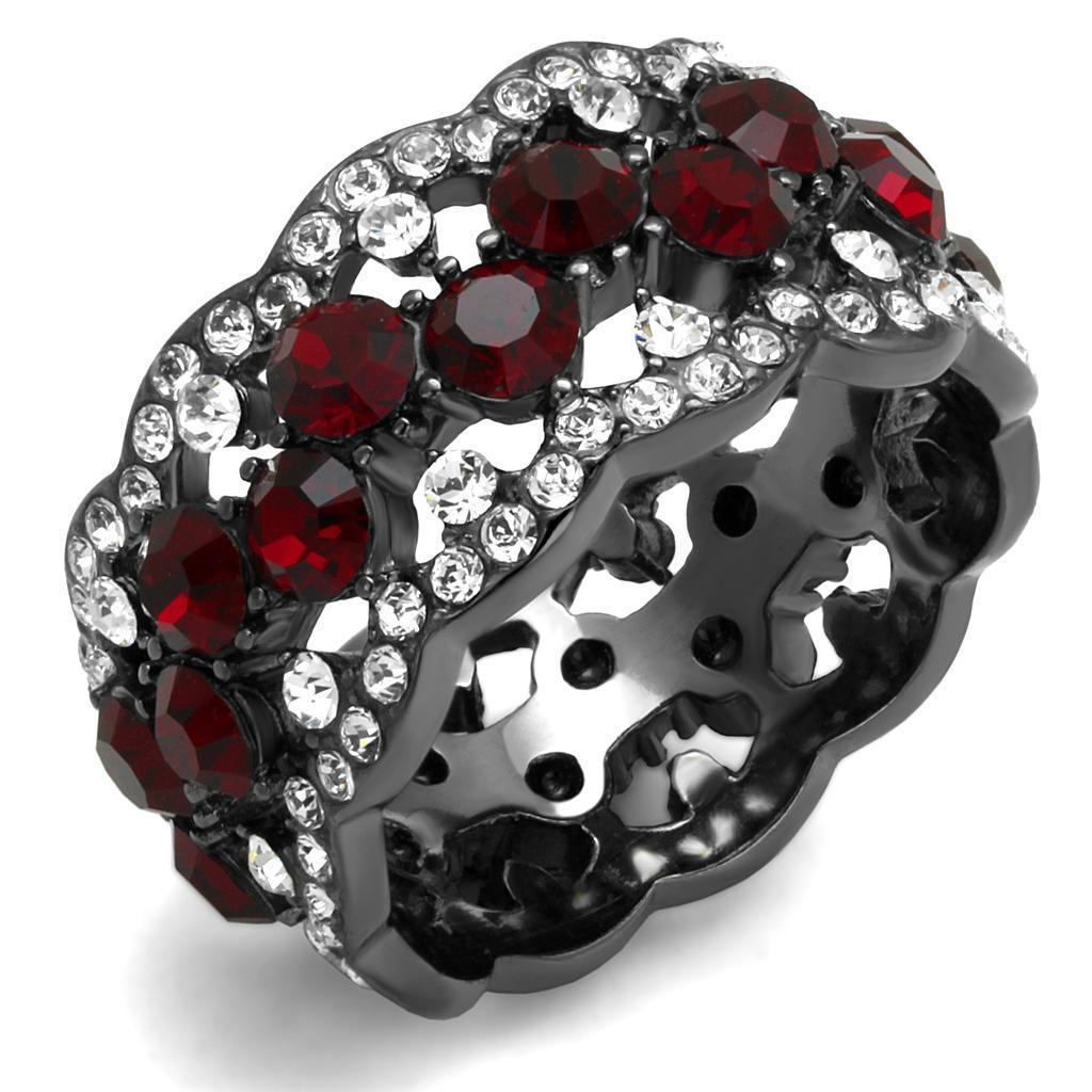 Black Rings for Women Red Stainless Steel Ring with Top Grade Crystal in Siam - Jewelry Store by Erik Rayo
