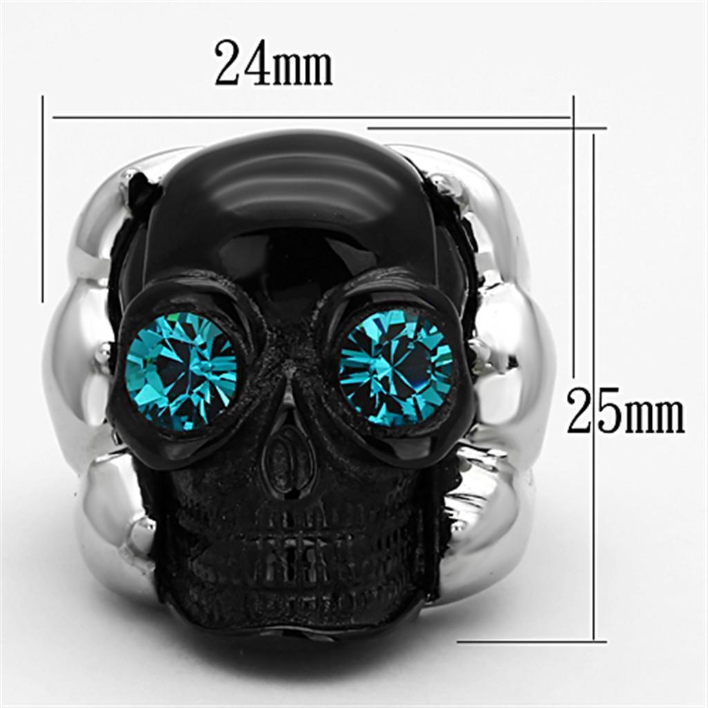 Womens Ring Black Skull Blue Eyes Anillo Para Mujer 316L Stainless Steel Ring with Top Grade Crystal in Blue Zircon Ragusa - Jewelry Store by Erik Rayo