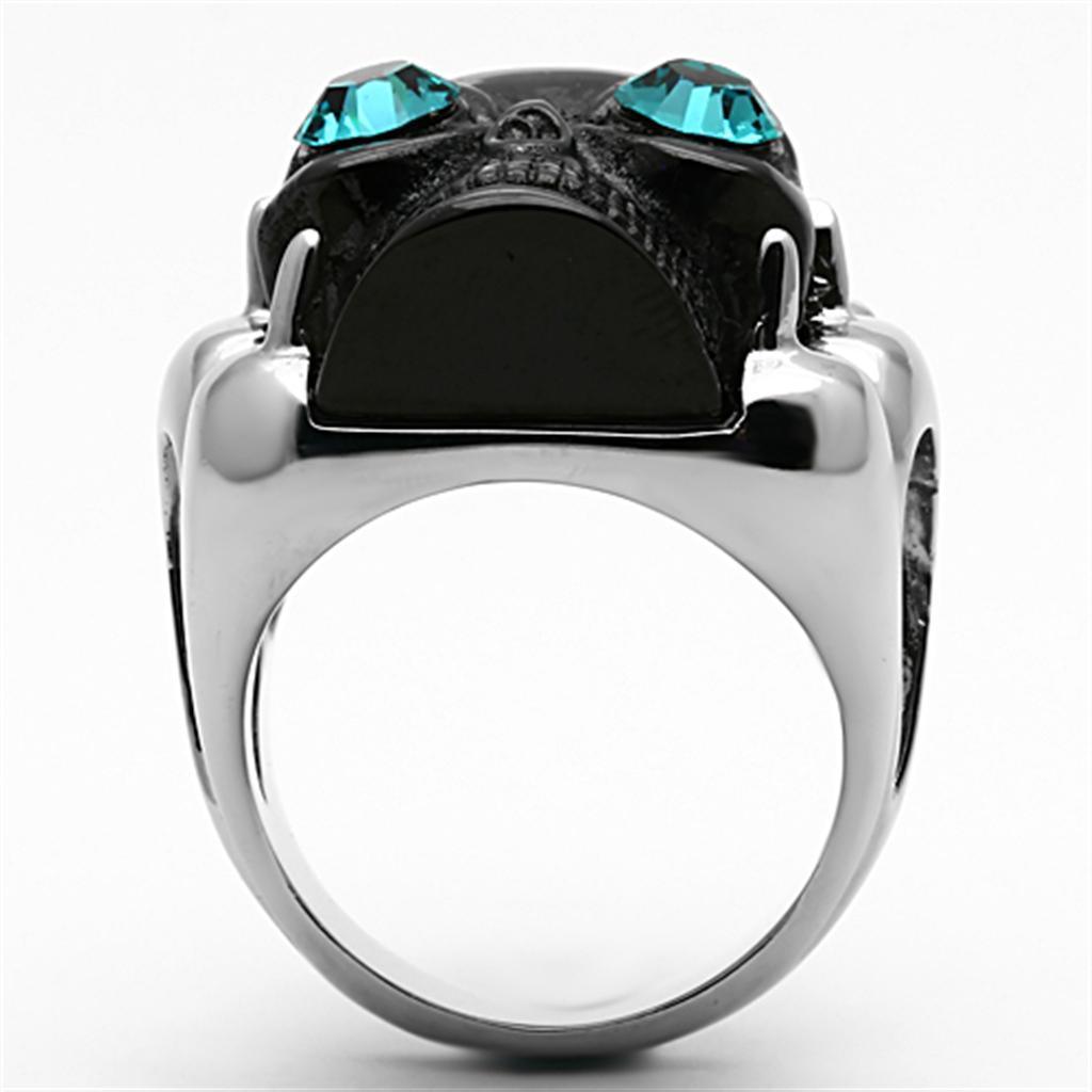 Womens Ring Black Skull Blue Eyes Anillo Para Mujer 316L Stainless Steel Ring with Top Grade Crystal in Blue Zircon Ragusa - Jewelry Store by Erik Rayo
