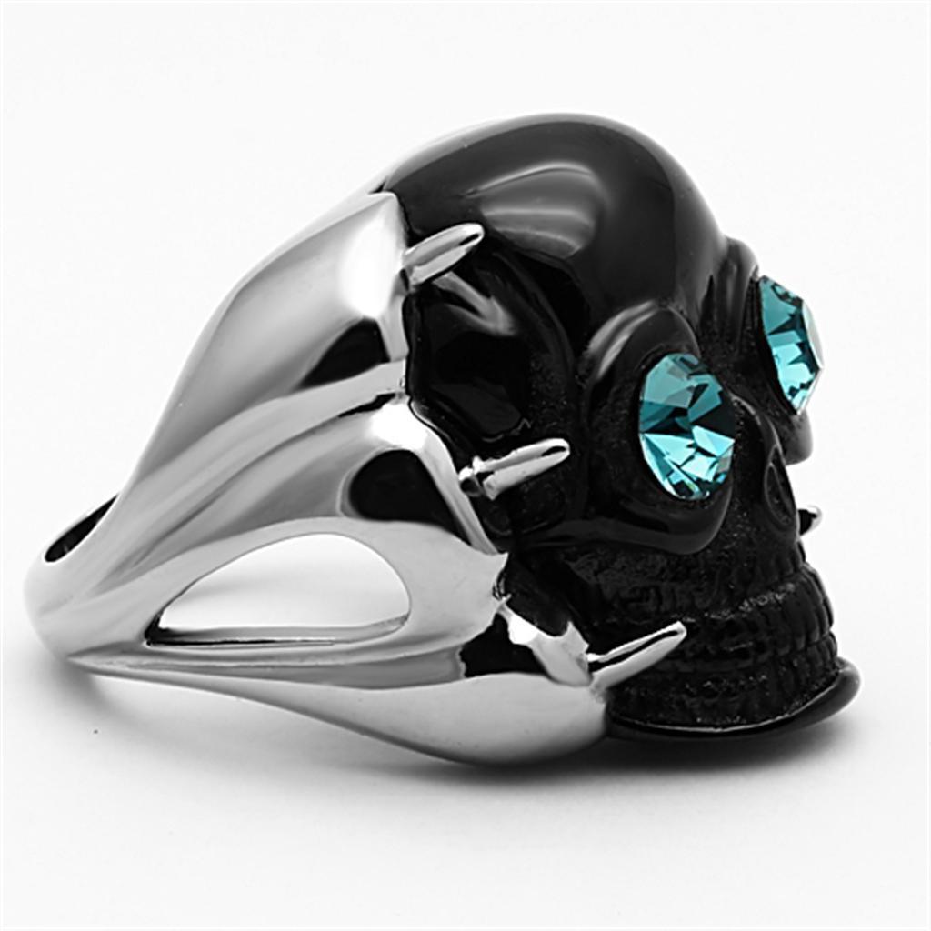 Womens Ring Black Skull Blue Eyes Anillo Para Mujer 316L Stainless Steel Ring with Top Grade Crystal in Blue Zircon Ragusa - Jewelry Store by Erik Rayo