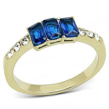 Load image into Gallery viewer, Womens Ring Blue Triple Stone Steel Ring with Synthetic Synthetic Glass in Montana - Jewelry Store by Erik Rayo
