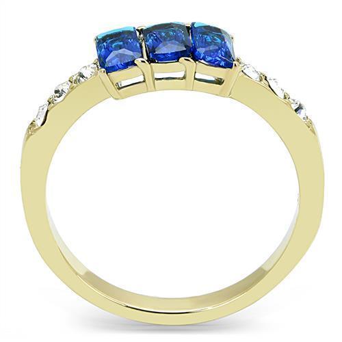 Rings for Women Blue Triple Stone Steel Ring with Synthetic Synthetic Glass in Montana - Jewelry Store by Erik Rayo