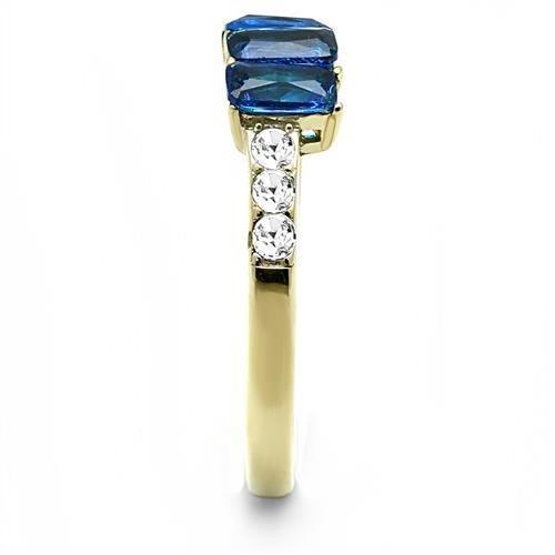 Rings for Women Blue Triple Stone Steel Ring with Synthetic Synthetic Glass in Montana - Jewelry Store by Erik Rayo