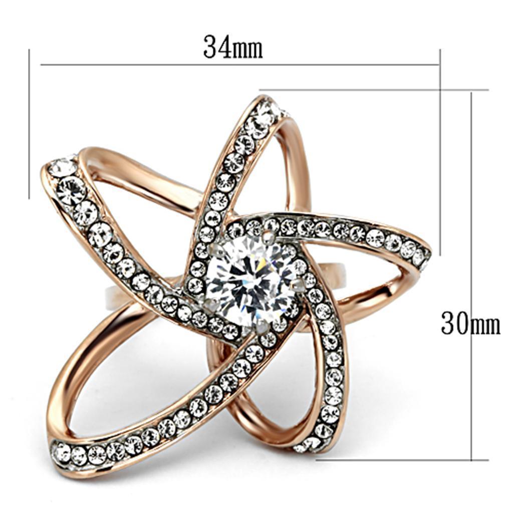 Rings for Women Brown Spiral Flower Stainless Steel Ring with AAA Grade CZ in Clear - Jewelry Store by Erik Rayo