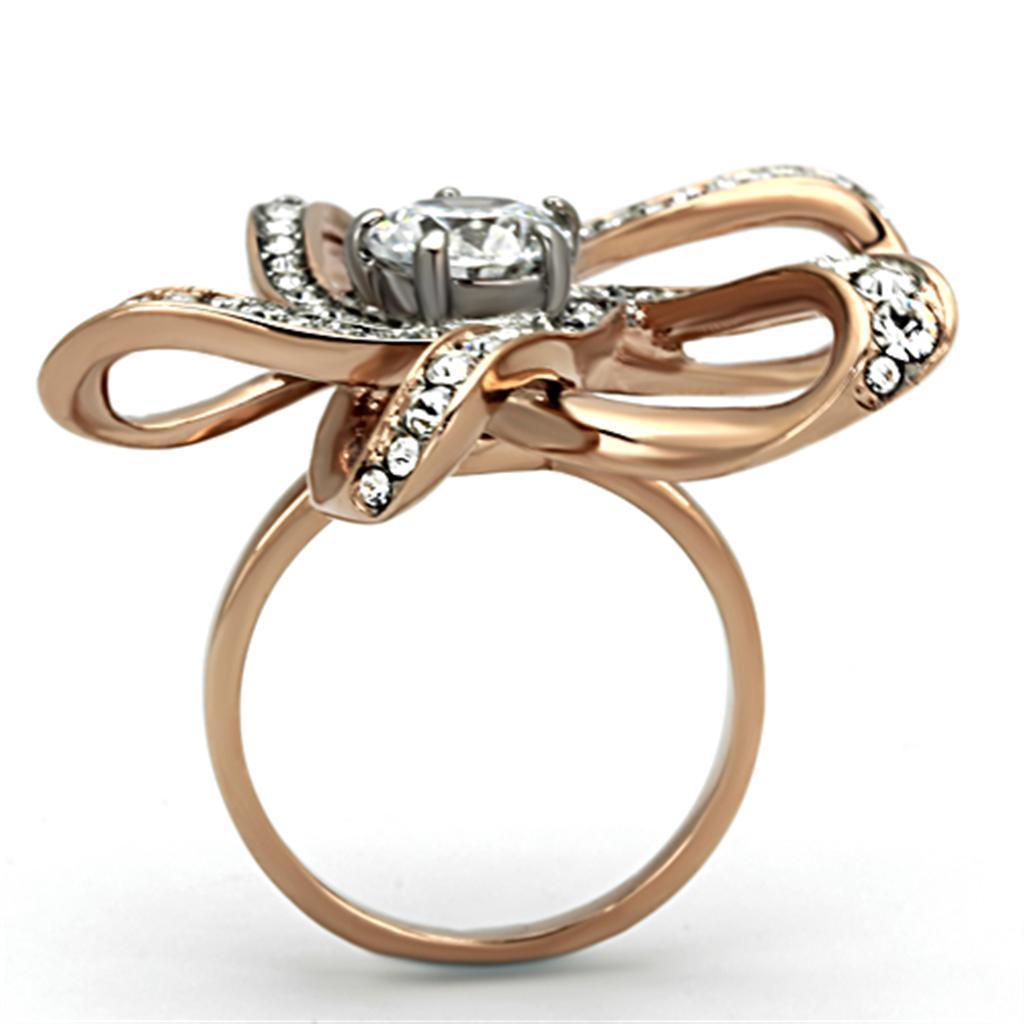 Rings for Women Brown Spiral Flower Stainless Steel Ring with AAA Grade CZ in Clear - Jewelry Store by Erik Rayo