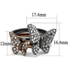 Load image into Gallery viewer, Womens Ring Butterflies Charcoal Brown Anillo Para Mujer Stainless Steel Ring with Top Grade Crystal in Clear Priscilla - Jewelry Store by Erik Rayo
