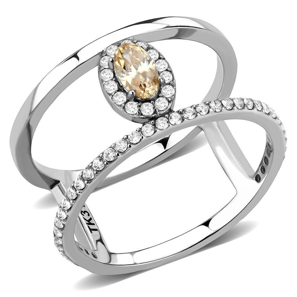 Rings for Women Champagne Color Stainless Steel Ring with AAA Grade CZ - Jewelry Store by Erik Rayo