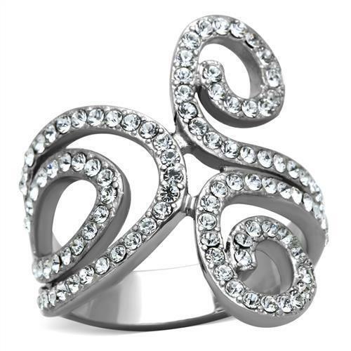 Rings for Women Clear Cz Stainless Steel Engagement Wide Band Swirl Party Cocktail Ring - Jewelry Store by Erik Rayo