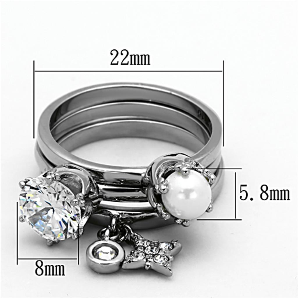 Rings for Women Diamond CZ Pearl Hanging Star 3 in 1 Stainless Steel Ring with AAA Grade CZ in Clear - Jewelry Store by Erik Rayo