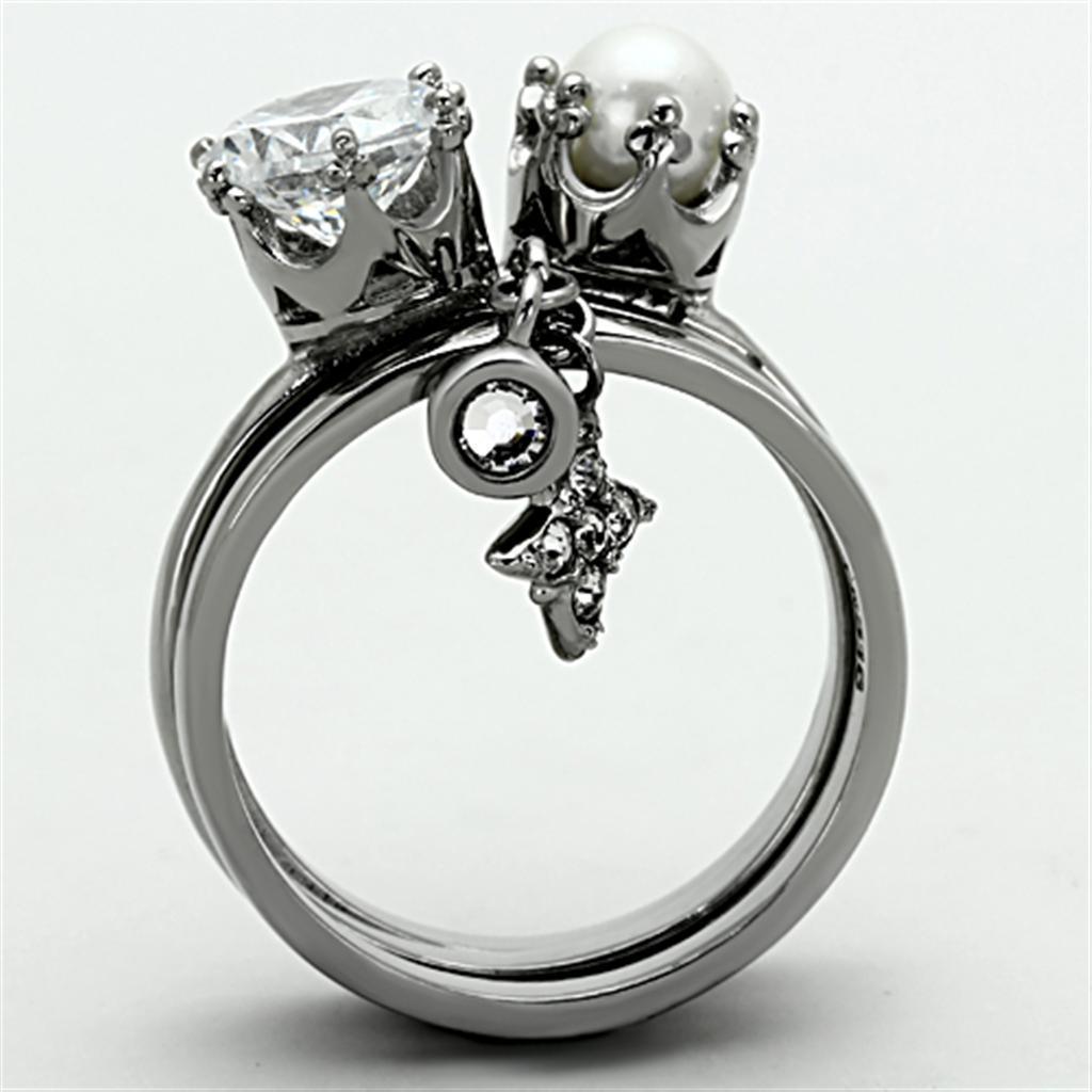 Rings for Women Diamond CZ Pearl Hanging Star 3 in 1 Stainless Steel Ring with AAA Grade CZ in Clear - Jewelry Store by Erik Rayo