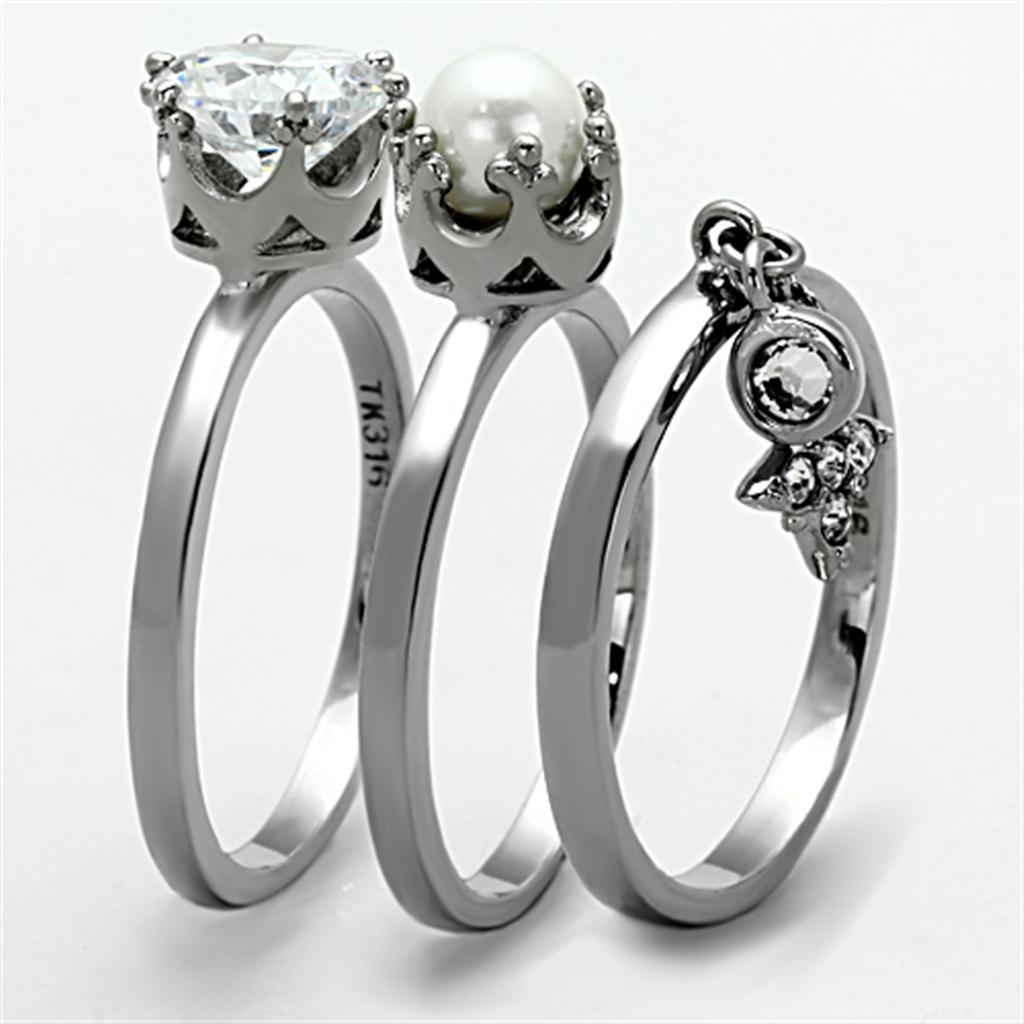 Rings for Women Diamond CZ Pearl Hanging Star 3 in 1 Stainless Steel Ring with AAA Grade CZ in Clear - Jewelry Store by Erik Rayo
