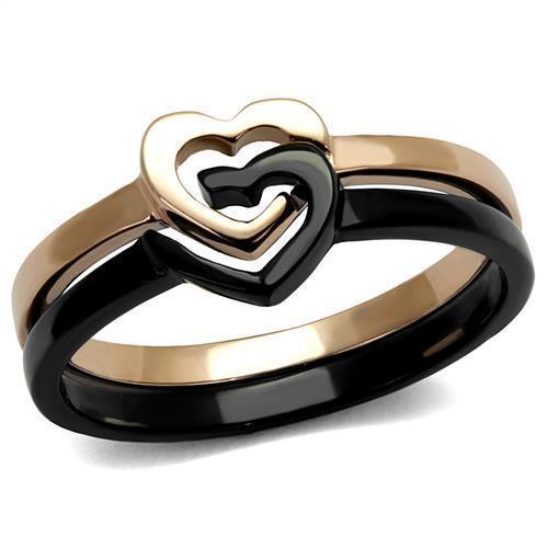 Womens Ring Hearts Rose Gold Black Anillo Para Mujer 316L Stainless Steel Ring with No Stone - Jewelry Store by Erik Rayo