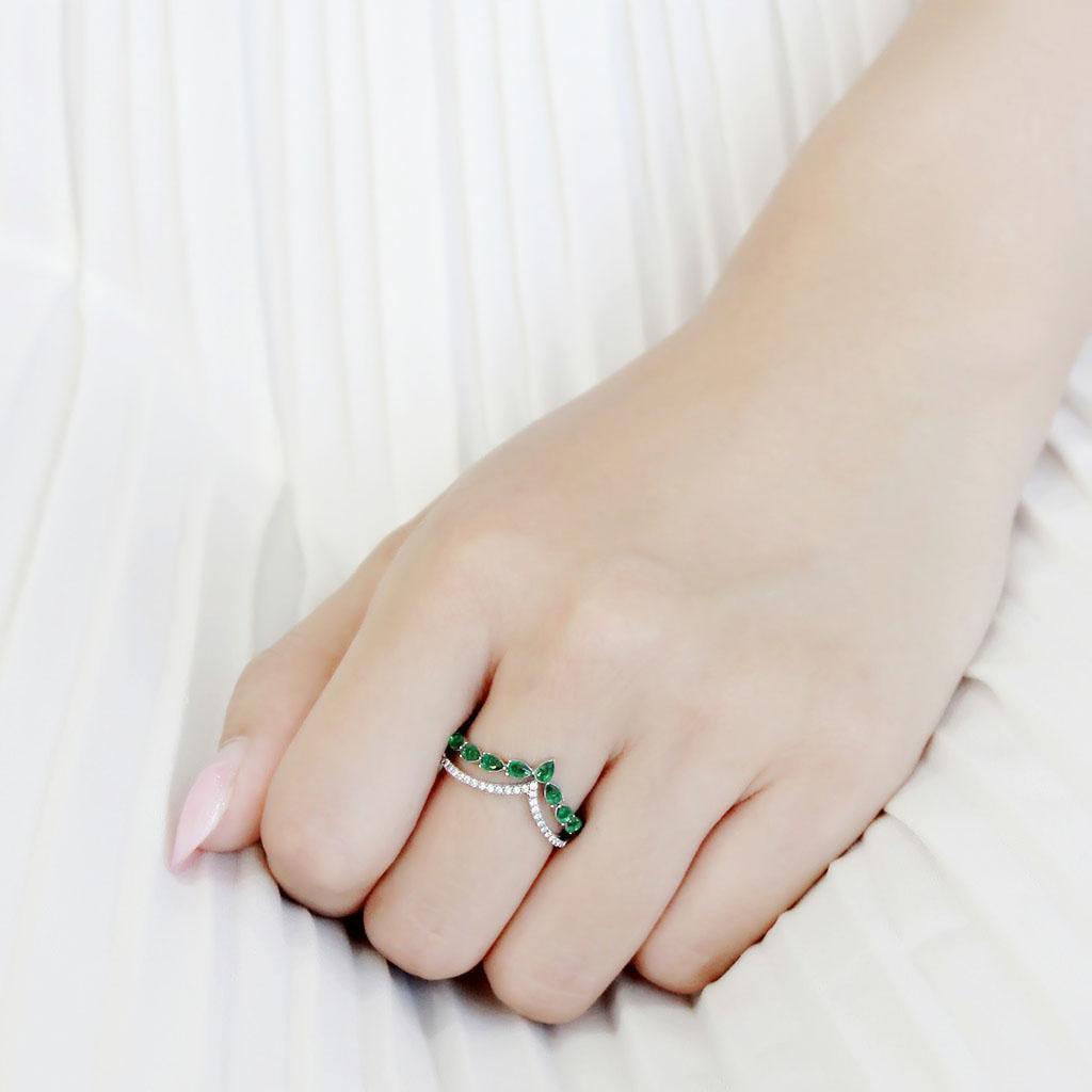 Rings for Women Emerald Green Mountain Peak Stainless Steel Ring - Jewelry Store by Erik Rayo