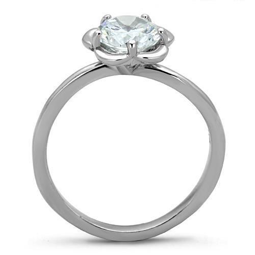 Rings for Women Flower Stainless Steel Ring with AAA Grade CZ in Clear - Jewelry Store by Erik Rayo