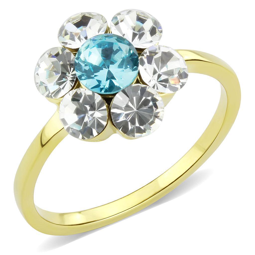 Rings for Women Flower Style Sea Blue Stainless Steel - Jewelry Store by Erik Rayo