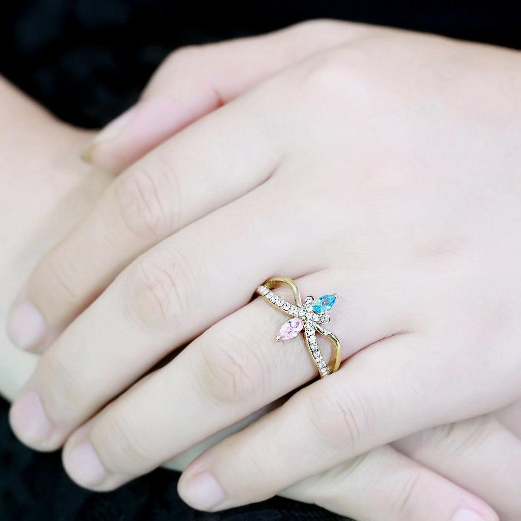 Gold Rings for Women Blue Pink Marquise Tear Drop Stainless Steel Ring with AAA Grade CZ in Multi Color - Jewelry Store by Erik Rayo