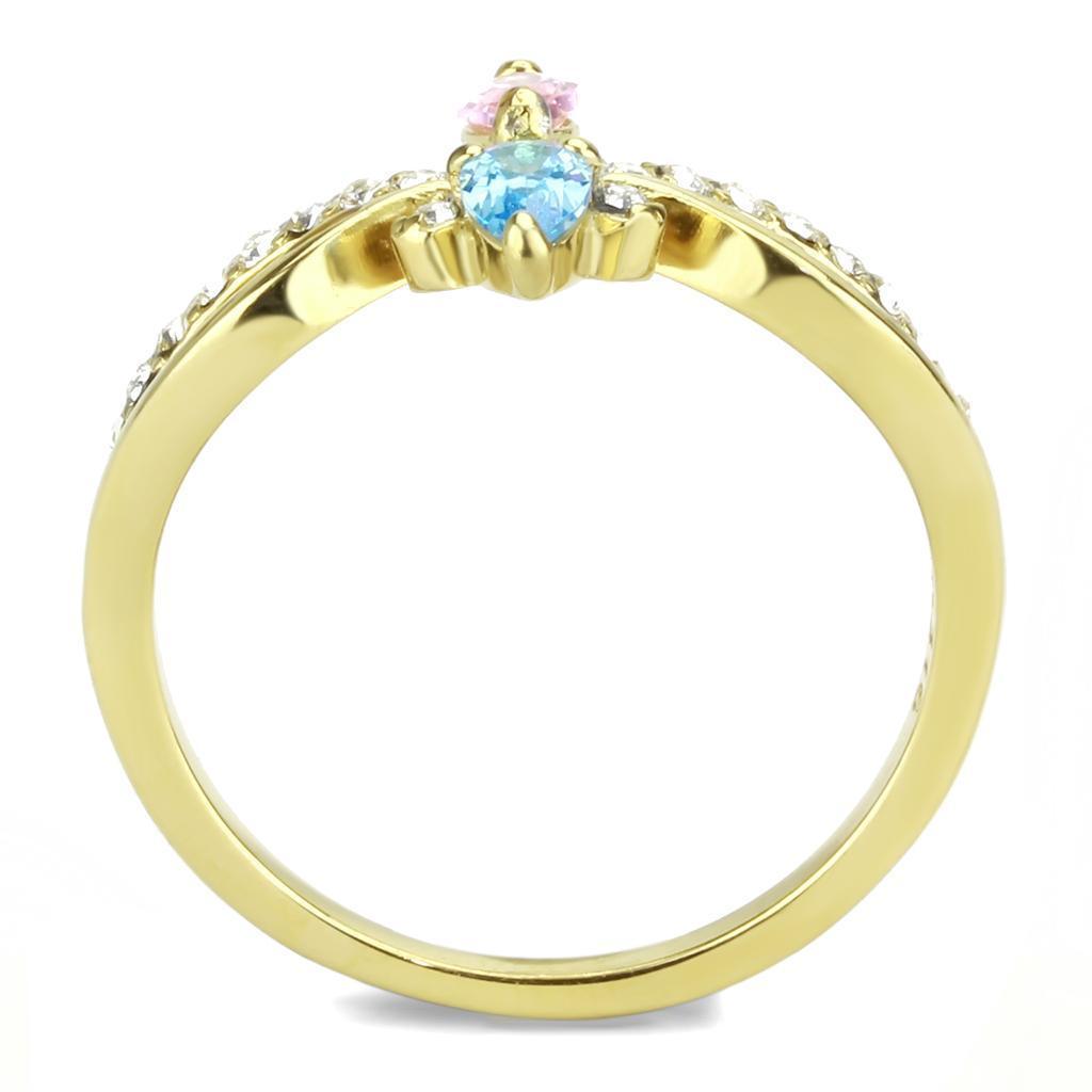 Gold Rings for Women Blue Pink Marquise Tear Drop Stainless Steel Ring with AAA Grade CZ in Multi Color - Jewelry Store by Erik Rayo