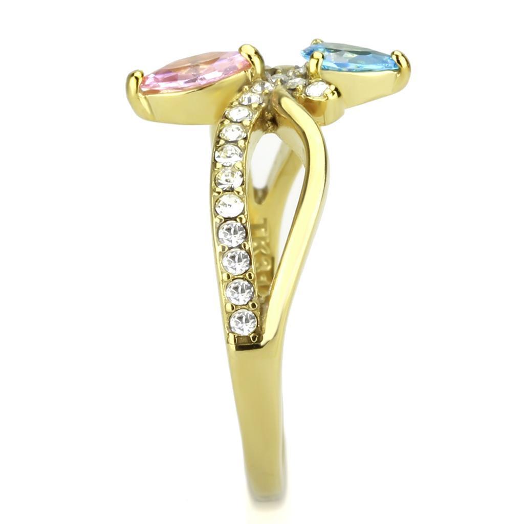 Gold Rings for Women Blue Pink Marquise Tear Drop Stainless Steel Ring with AAA Grade CZ in Multi Color - Jewelry Store by Erik Rayo